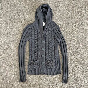 Y2K Aeropostale Hooded Babydoll Sweater Cableknit Button Coquette Mallcore Sz L